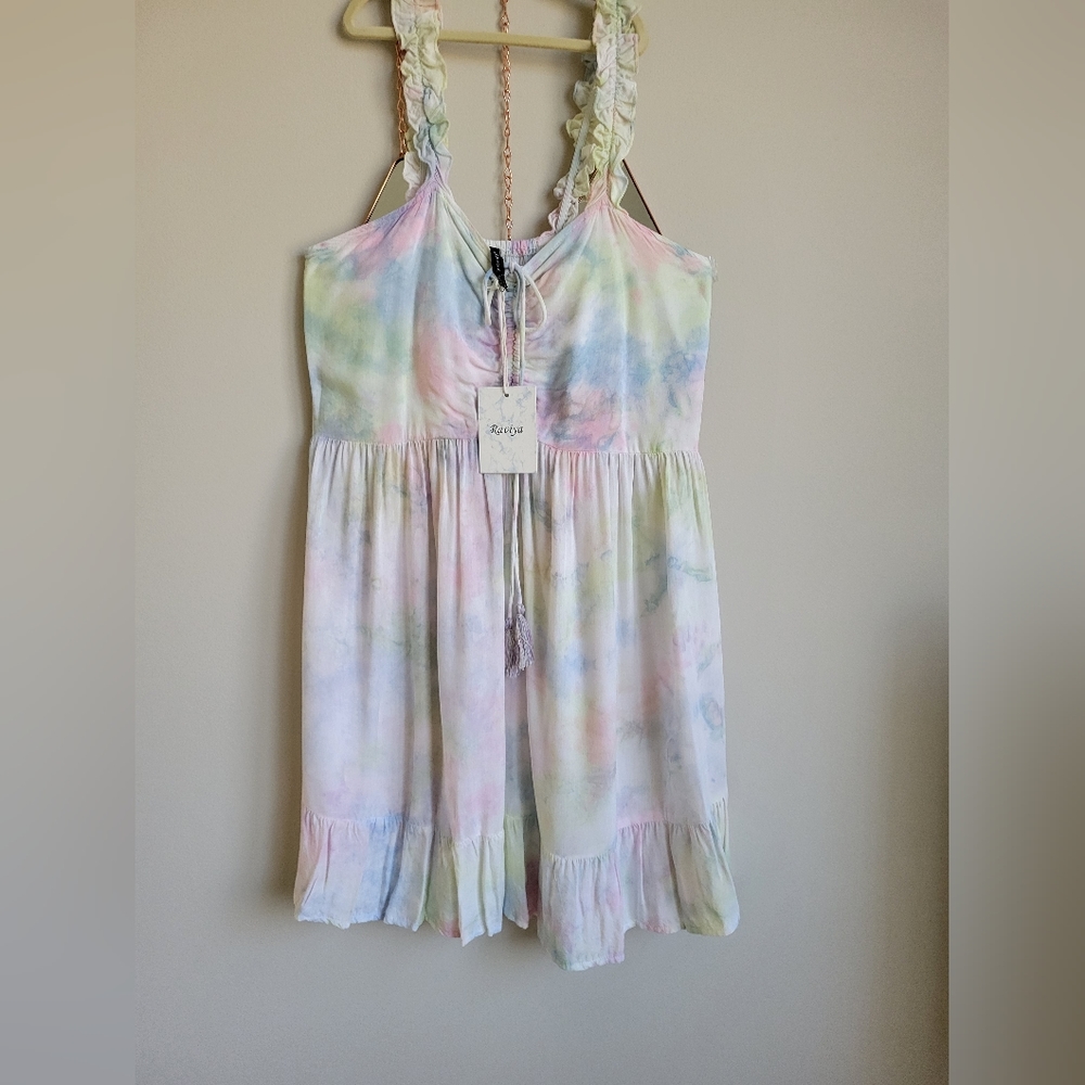 Raviya Green and Purple Ruffled Bustier Sundress